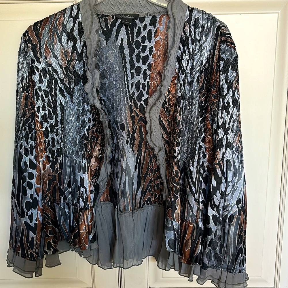 Women's Gray & Bronze Printed Pleated Blazer Jacket